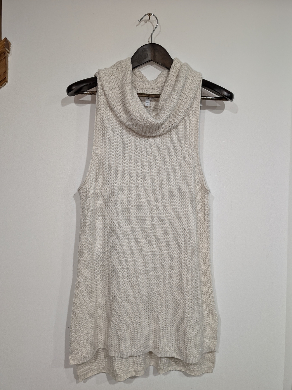 Sonoma Women's LG Sleeveless Cowl Neck Waffle Knit Tunic Cream Oatmeal Fall